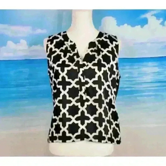 HANNA & GRACIE Woman's BLACK/WHITE Top Sleeveless Blouse Lightweight size Lg - Picture 3 of 10